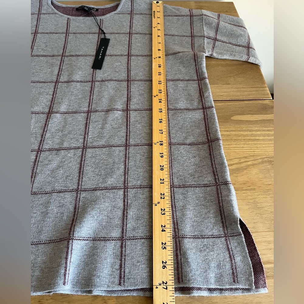 NWT TAHARI Pullover Plaid Knit Sweater Top 3/4 Sleeves Tunic Grey Red Women’s 1X - Picture 10 of 13